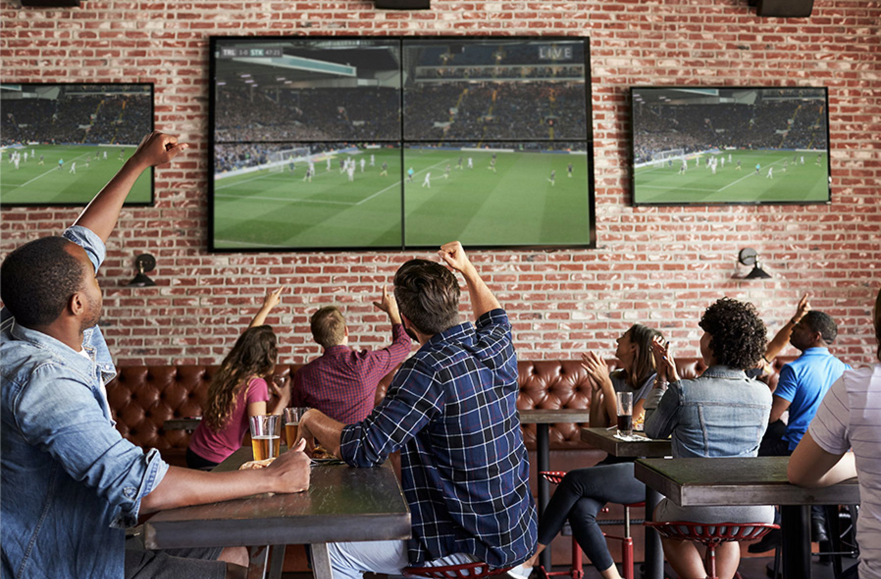 People cheering at the TV